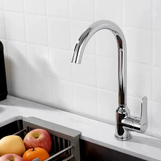 Round Neck Kitchen Mixer in Shiny Chrome | Hot and Cold Mixer