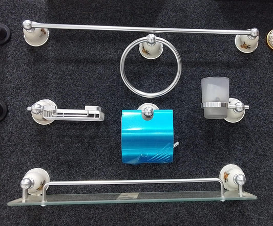 Aluminium Bathroom Accessories Set with Marble Design Base