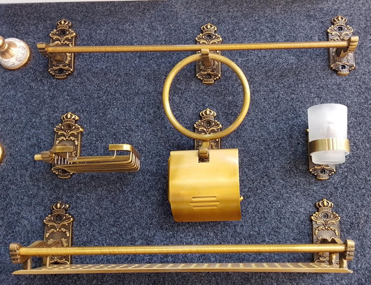 Royal 6-Piece Antique Golden & Matte Black Bathroom Accessories Set